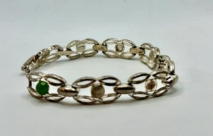 Elegante bracciale in argento 800 con giada braccialetto retrò vintage antico lunghezza 19 cm - Foto 1 di 4