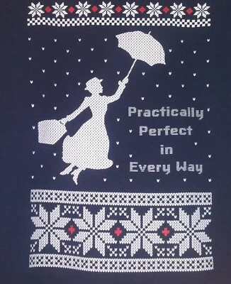 Mary Poppins PRACTICALLY PERFECT IN EVERY WAY Womens Medium Long Sleeve Tee Navy - Image 1 of 4