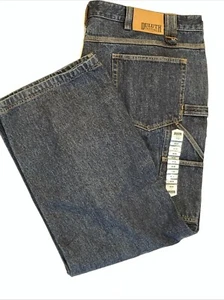 Pantalones de mezclilla Duluth Trading para hombre 48 azul lavado oscuro carpintero carga 48x30 trabajo algodón - Imagen 1 de 8
