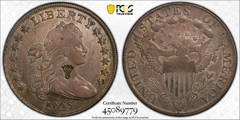 1803 Small 3 Draped Bust Dollar $1 PCGS XF Detail Damage Cover