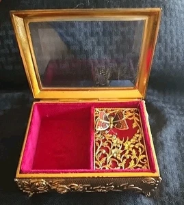  Vintage Linden Evergreen Musical Jewelry Box  Japan – Ornate Gold Butterfly - Picture 1 of 8