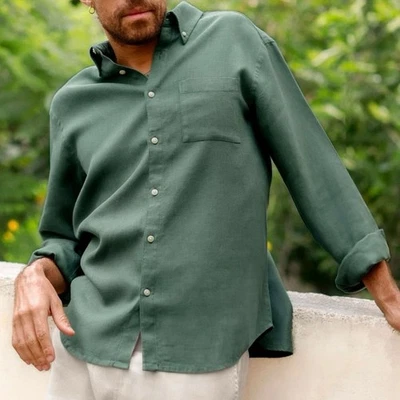 Alex Crane Playa Shirt French Linen Button Front Pine Sz XL - Image 1 of 4