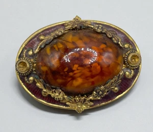 Antique signed Yugoslavia Art Nouveau Victorian Amber Citrine brooch C-clasp - Picture 1 of 6