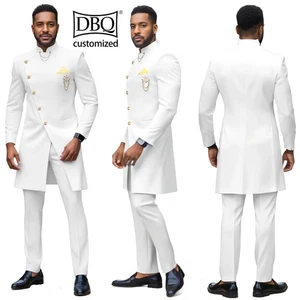 African Men's Blazer Suit Solid Single Breasted Jacket Slim Pants 2 Pieces Set - Picture 1 of 23