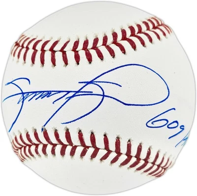 Béisbol firmado por Sammy Sosa MLB Chicago Cubs "609 HRS" (manchado) Beckett #BQ06766 Foto 1 de 4