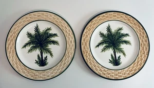 Tabletops Gallery Palm Beach Dinner Plates Palm Tree Handpainted 11" Set of 2 - Picture 1 of 8
