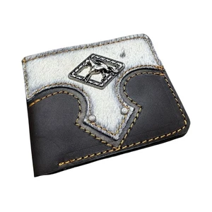 Men’s Bi-Fold Leather Wallet – Dark Leather with Cowhair Inlay – Horse Stalli... - Bild 1 von 7