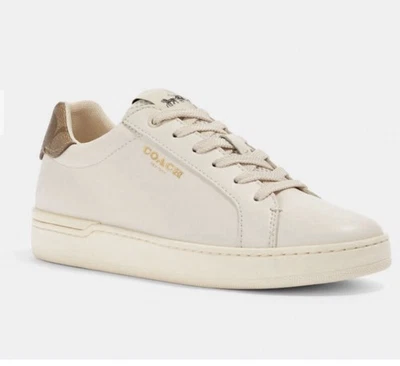 COACH Clip Low Top Leather Sneakers Chalk/Khaki Signature 1941 Horse Buggy US 10 - Image 1 of 4