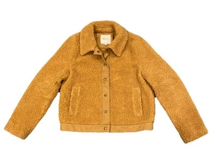 Madewell Brown Faux Fur Sherpa Fleece Snap Button Jacket Women's Size Medium - Picture 1 of 6
