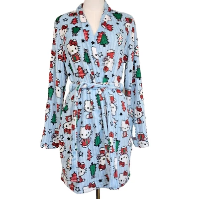 NUEVO Sanrio Hello Kitty Felpa Vellón Bata con Cinturón Azul Claro Vacaciones Navidad Foto 1 de 4