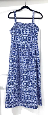 Платье женское Brooks Brothers 8 синее белое с принтом икат хлопок миди макси опрятное - Изображение 1 из 4