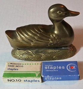 Vintage Brass Duck Stapler & 2 #10 Boxes of Staples - Picture 1 of 12