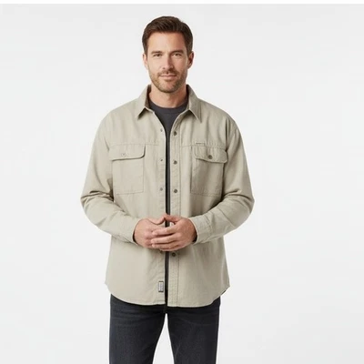 Columbia Men's XL Khaki Fleece Lined Shirt Jacket Long Sleeve Cotton Shacket - Image 1 of 4