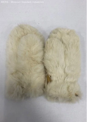 One Size Women White Rabbit Fur Mittens - Image 1 of 4