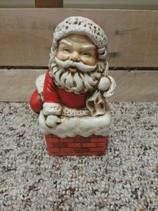 Vintage Santa Claus  RB JAPAN Plaster Holding Toy Bag Going Down Chimney 6.5”  - Picture 1 of 9