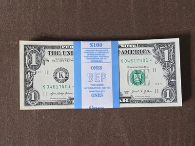 Lot of 100 2021 $1 starnotes UNC SEQ order BEP strap K04617401* to K04617500* - Image 1 of 4