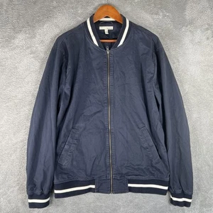 Hawker Rye Jacket Mens Large Tall Navy Blue Bomber Varsity Striped Casual Cotton - Picture 1 of 9