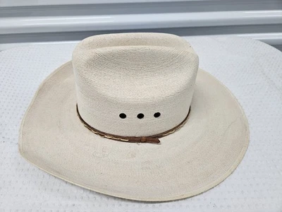 Atwood Marfa 7-1/8 Cowboy Hat Palm Leaf 5X Long Oval w/ Leather Hat Band Mexico - Image 1 of 4
