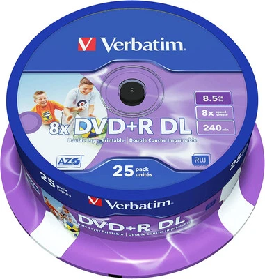 DVD+R Dual Layer Rohlinge 8.5GB Kratzschutz Bedruckbar 25er Pack Spindel - Bild 1 von 4