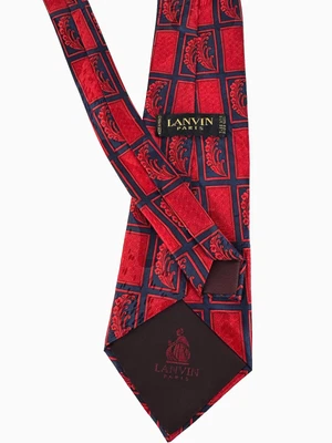 Nueva corbata Lanvin Paris auténtica para hombre 100 % seda lisa roja azul estampado 4" x 59" Foto 1 de 4