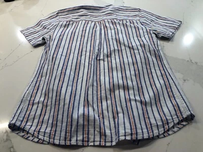 Mini Boden Boys 13-14Y White Blue 55% Linen Button Down Short Sleeve Dress Shirt - Image 1 of 4