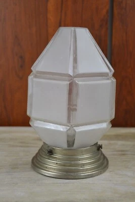 ANCIEN PLAFONNIER LUSTRE ART DECO SKYSCRAPER EN VERRE DÉPOLI - Photo 1/4