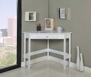 Kings Brand Furniture - Wood Home & Office Corner Desk with Drawer, White - Picture 1 of 5