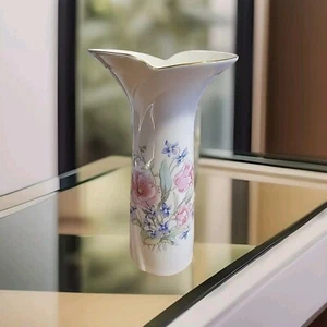 Japan 10,5" Tulpenförmige Vase Blumendesign mit Goldrand Fine China  - Bild 1 von 5