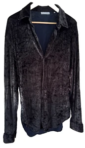 VINTAGE EMPORIO ARMANI BLACK CRUSHED VELVET MENS SHIRT LARGE - Picture 1 of 6