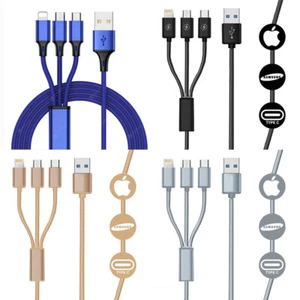 Phone Fast Charger For Samsung USB Universal 3 in 1 Multi Cable IOS Type C Lead - Picture 1 of 16