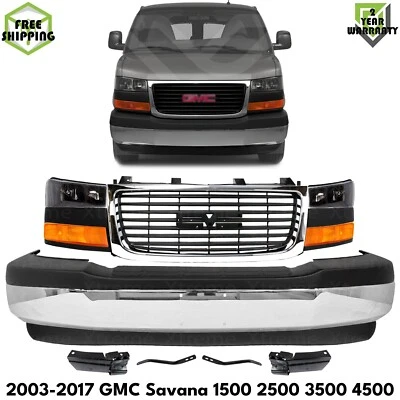 Front Bumper & Grille Chrome Kit For 2003-2017 GMC Savana 1500 2500 3500 4500 Foto 1 de 4