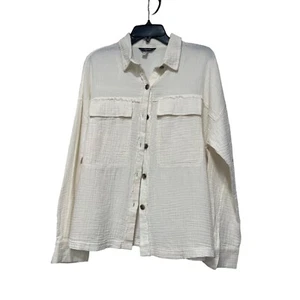 Supplies by UNIONBAY Crinkle Gauze Button Front Shirt Jacket/ Top, Cream, M - Picture 1 of 11