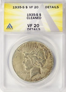 1935-S $1 Peace Dollar ANACS VF20 Details Cleaned - Picture 1 of 4