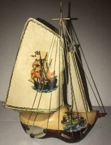 Vintage Lamp MCM Dutch Holland Wooden Clog Sailboat Hand Painted Shoe 8” X 10” - Picture 1 of 14