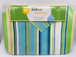 Indoor Outdoor PLACEMATS and NAPKINS Set Green Blue  NIP Picnic Camping Patio - Picture 1 of 4