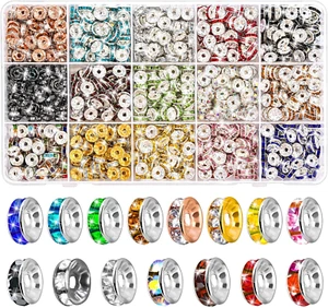900 Pieces Rondelle Spacer Beads for Jewelry Making, 8Mm Rhinestone Spacer Beads - Picture 1 of 12