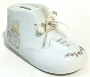 Vintage Precious Moments Baby Bootie Shoe Bank "Heaven Bless You" 1988 Porcelain - Picture 1 of 8