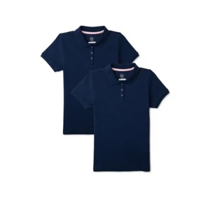 Wonder Nation Girls School Uniform Interlock Short Sleeve Polo Shirt, 2-Pack, XL - Picture 1 of 3