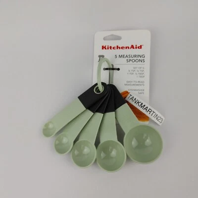 Kitchenaid Set of 5 Measuring Spoons KE057OHPIA Pistachio Rubber Tips Grip - Image 1 of 4