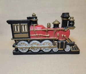Vintage TRAIN Door Stop LOCOMOTIVE Hand Painted Cast Iron Bookend Railroad - Picture 1 of 15