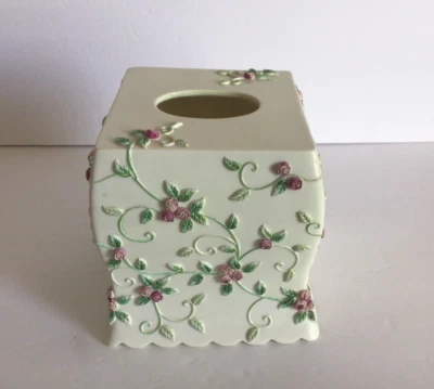 Vtg Wamsutta Handpainted Facial Tissue Box Cover Rosebud design Foto 1 de 4