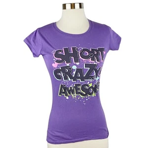 Camiseta Mujer Púrpura "Short, Crazy & Awesome" En la Parte Frontal Falta Etiqueta PEQUEÑA - Imagen 1 de 4