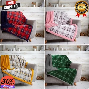 Teddy Fleece Throw Tartan Check Thermal Warm Large Soft & Cosy Sofa Bed Blanket - Picture 1 of 9