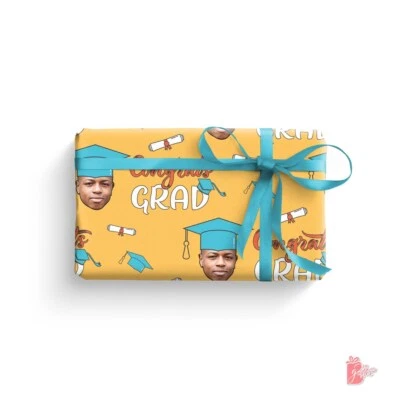 Happy Graduation Photo Personalized Gift Wrapping Paper w/ Face Cutout Gift Wrap - Image 1 of 3