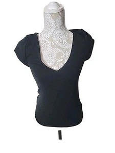 J. Crew Top Black Modal Form Knit V-neck Cap Sleeve Shirt Spring 23 Women's XS - Picture 1 of 10