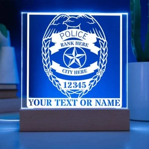 Personalized Police Shield Acrylic Sign. Custom Police Force LED Plaque Gift - Picture 1 of 9