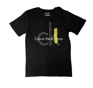 Calvin Klein Youth's Crew Neck S/S Shirt LOGO on the Front Black/White - Picture 1 of 2