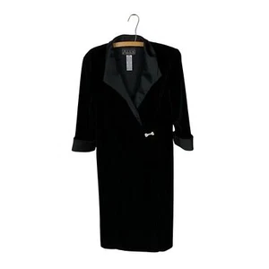 Alex Evenings schwarzes Samt Smoking-Stil Kleid mit Strass Schleife Verschluss-Größe 14 - Bild 1 von 6
