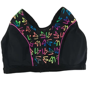 Cacique Sports Bra Racer Back Black Neon Size 42DD High Impact Thick Strap Pink - Picture 1 of 12