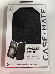 Case-Mate Wallet Folio Genuine Leather Case for Samsung Galaxy S23 Ultra - Black - Picture 1 of 3